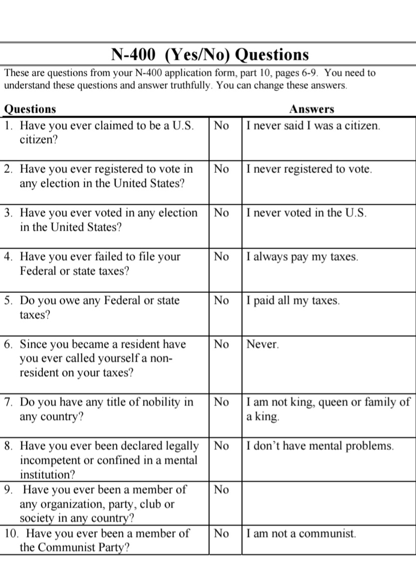 N-400 Yes/No questions page 1