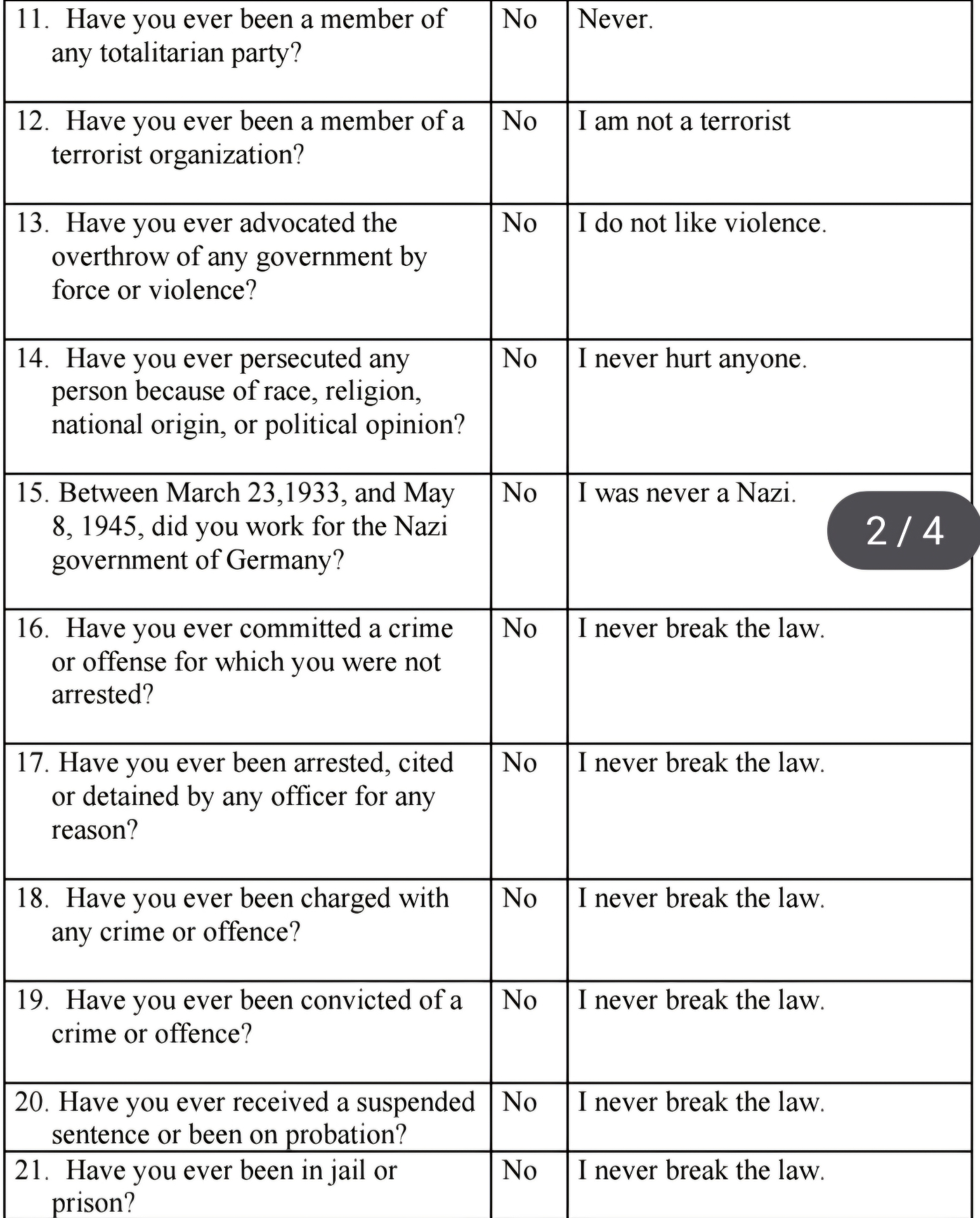 N-400 Yes/No questions page 2